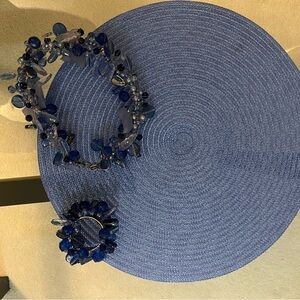Nordstrom’s Blue Beaded Napkin Rings, Vase Necklace and Pottery Barn Placemats